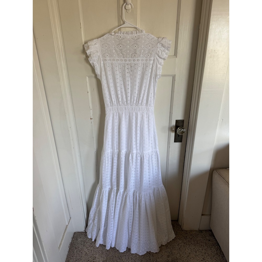 Veronica Beard Satori white flutter sleeve eyelet cotton maxi dress size 4 - Picture 8 of 11